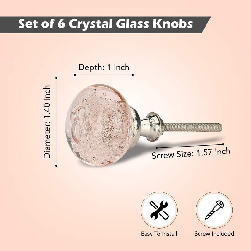Perilla Home Set of 6 Knobs - Decorative Pink Crystal Knobs - Premium Glass Knobs for Cabinet, Drawers, Dresser, Home Decore Kitchen, Hardware Cupboard Glass Door Wardrobe and Drawer Pulls Handles - Image 3
